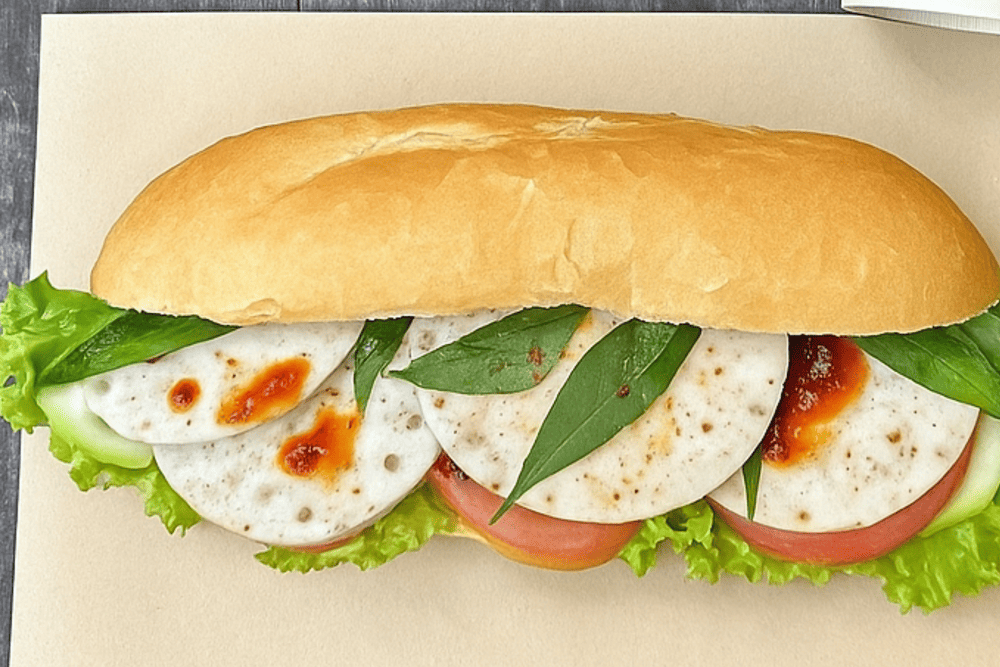 The fully vegan sandwiches are packed with herbs, tofu, mushrooms, and savory mock meats, offering a satisfying flavor punch